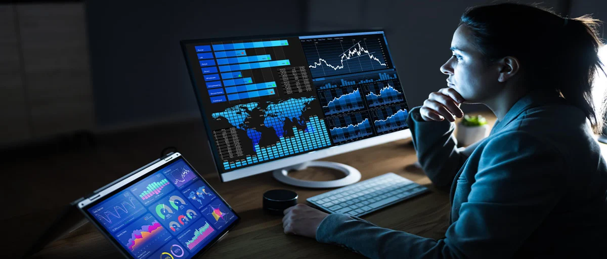 A woman working in front of computer